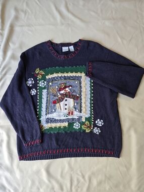 Vintage Christmas/Winter Snowman Knit Sweater Size 20W